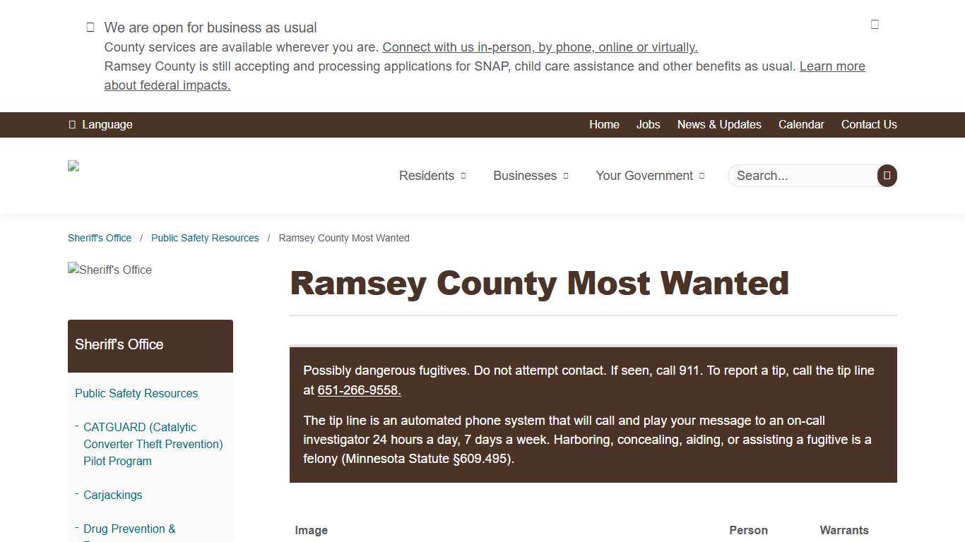 Ramsey County Most Wanted Ramsey County, Minnesota
